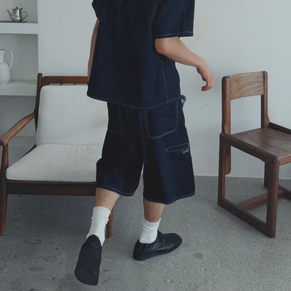 百慕達 口袋 牛仔 褲子 M03 深藍色