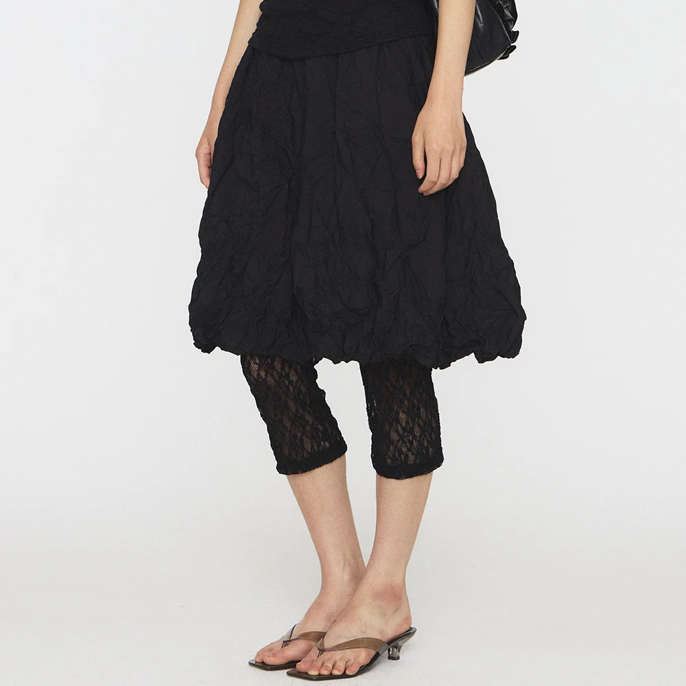 LACE LAYERED LEGGINGS - BLACK