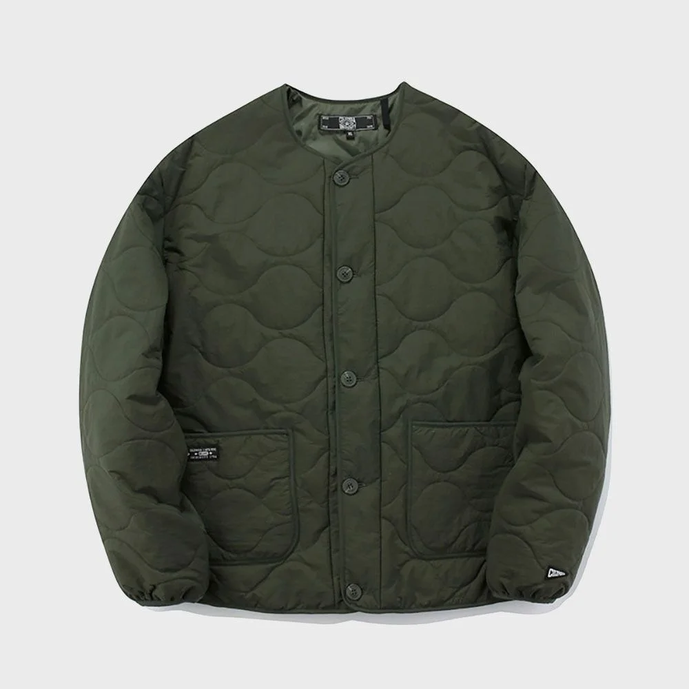 NYC LABEL COLLARLESS QUILTING JACKET 深卡其色