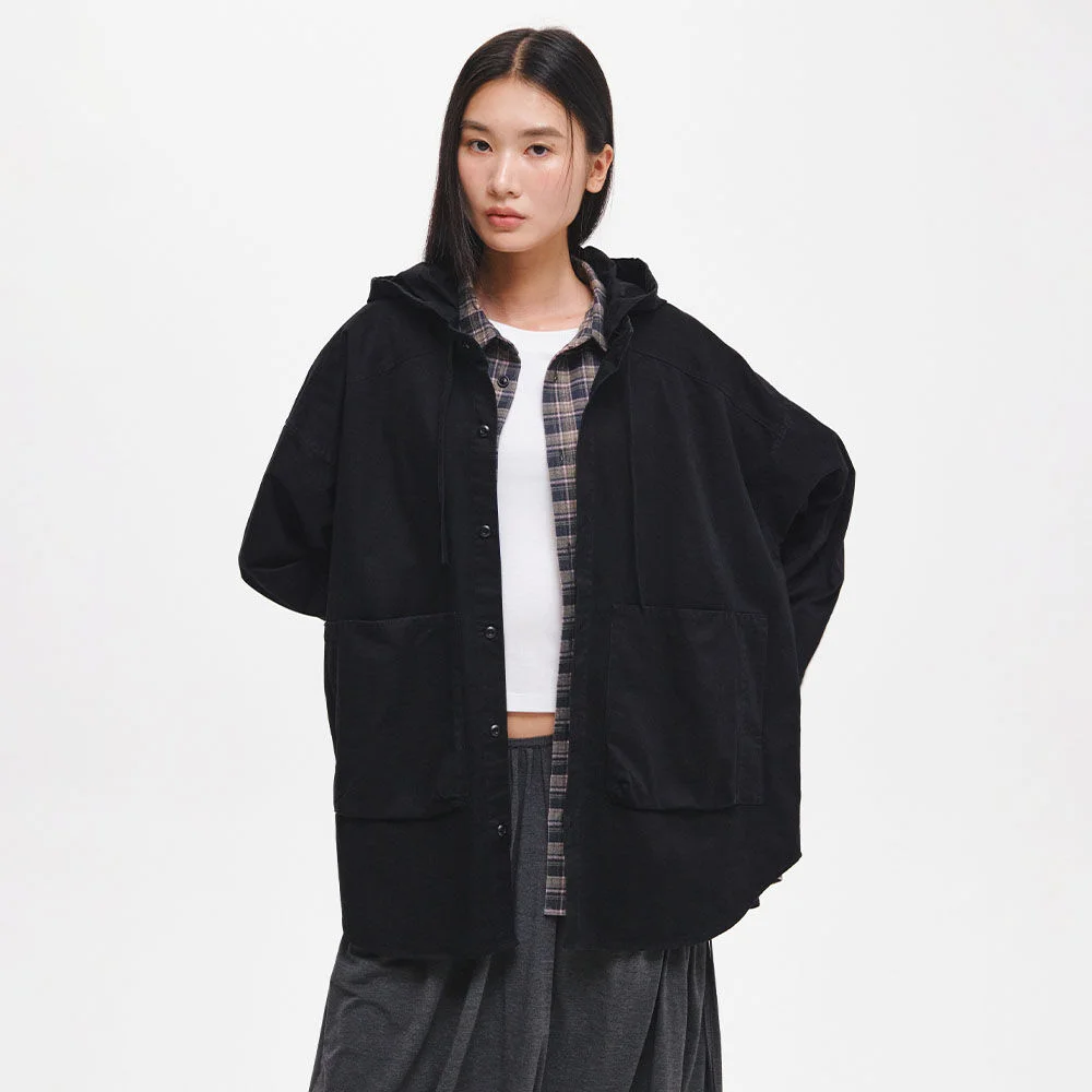 UNISEX 兩穿 口袋 寬鬆版型 連帽襯衫 / GF3UJK012