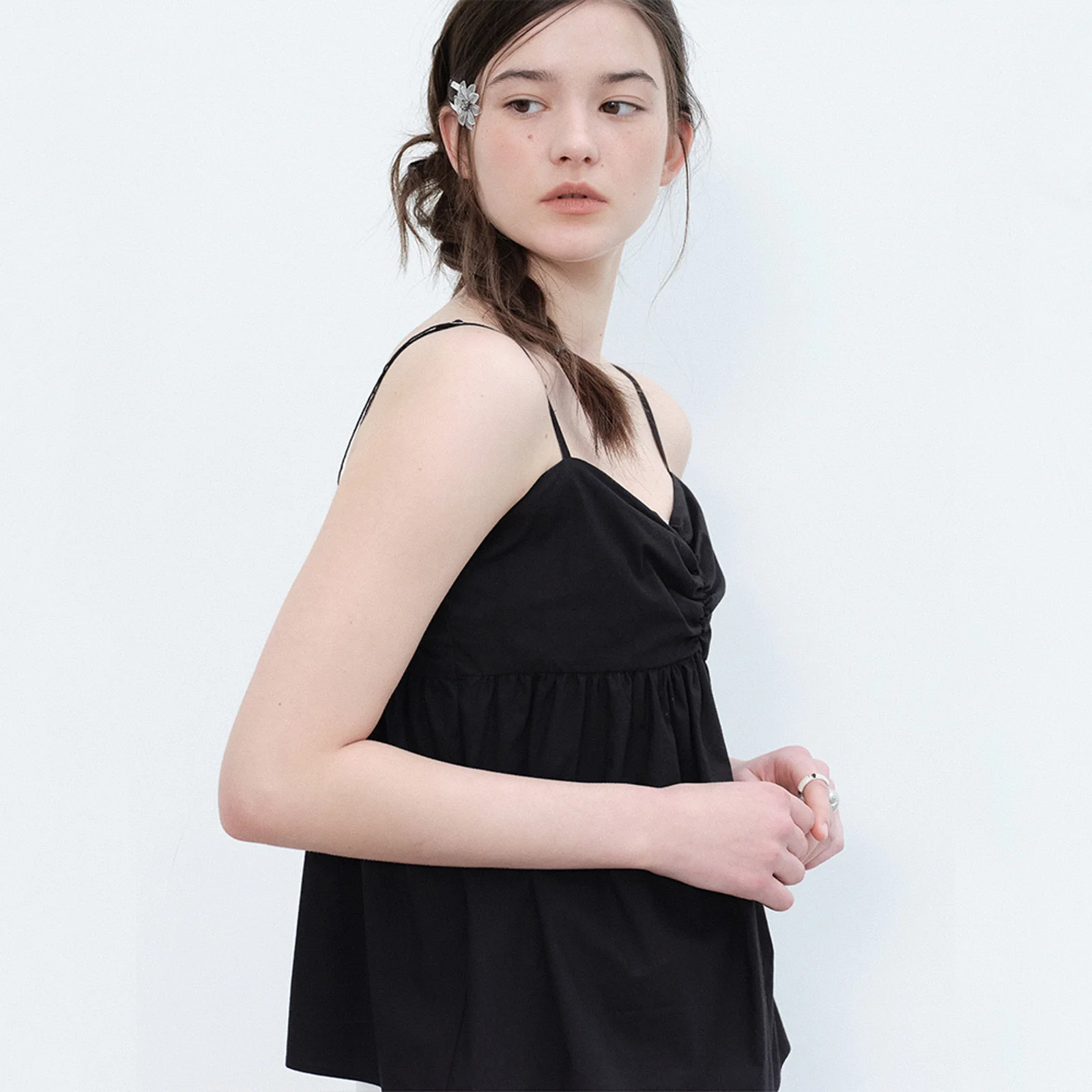 Shirring Sleeveless-Black
