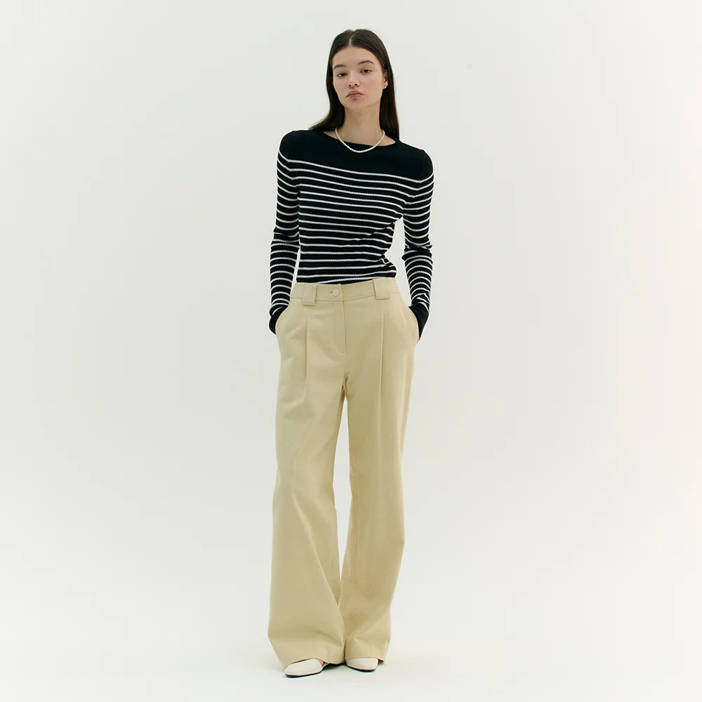 DENIM ONE-TUCK WIDE PANTS (butter beige)