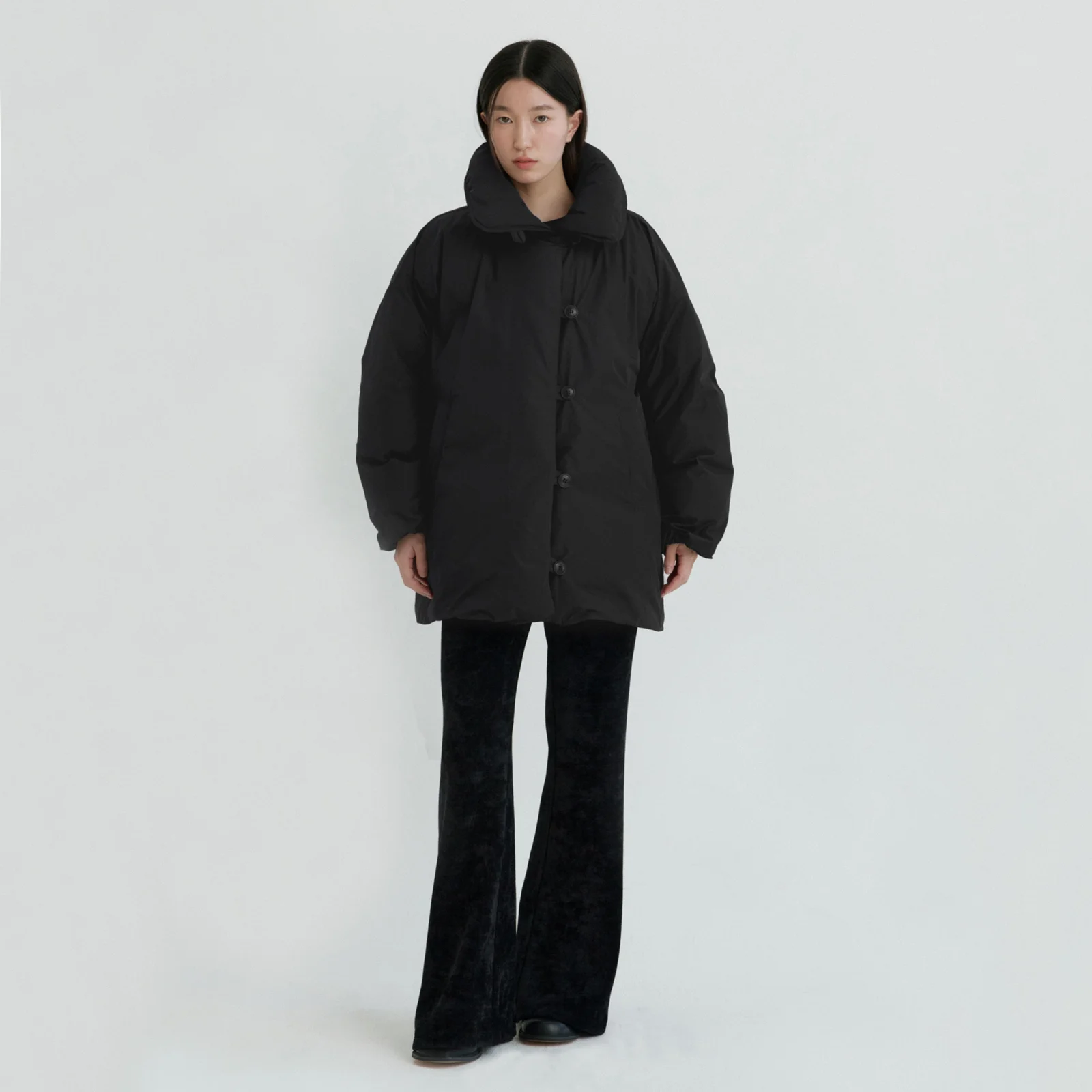 Duck Down Half Coat-Black