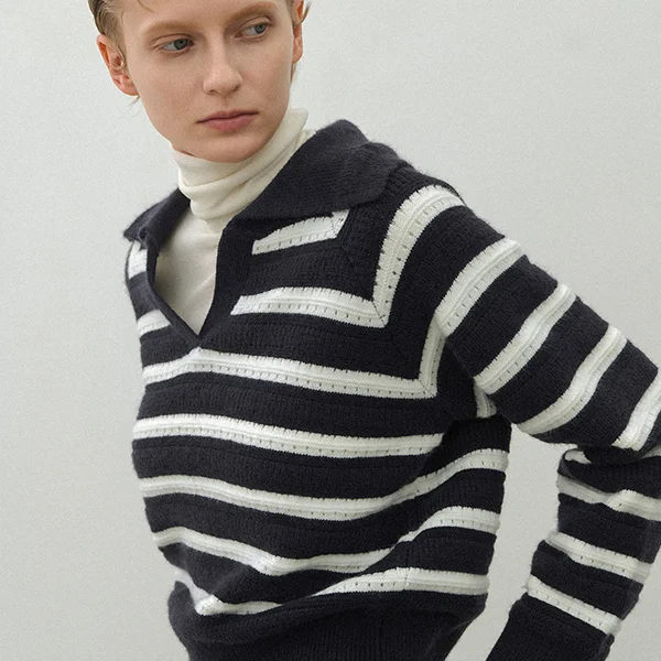 STRIPE SKASHI COLLAR KNIT(T-6988)