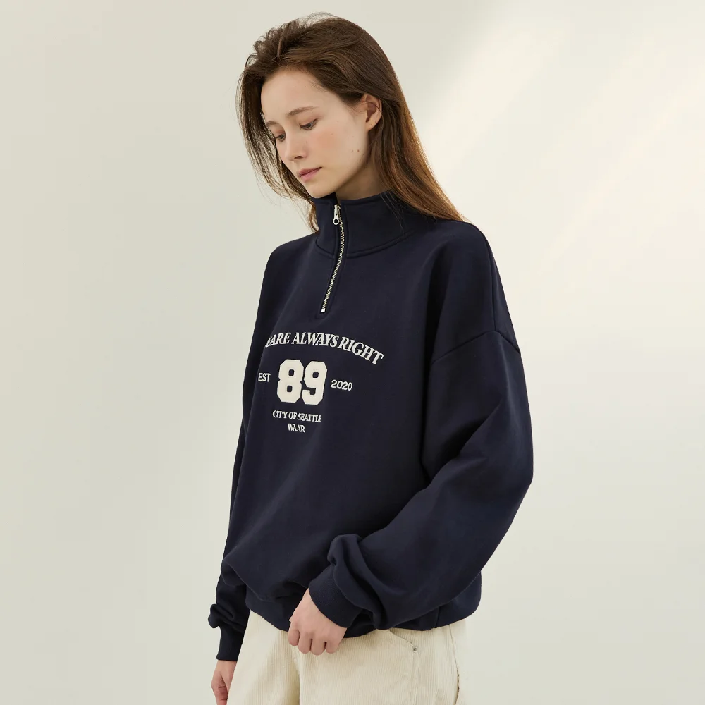 WT-39 APPLIQUE HALF ZIP UP(2COLORS)