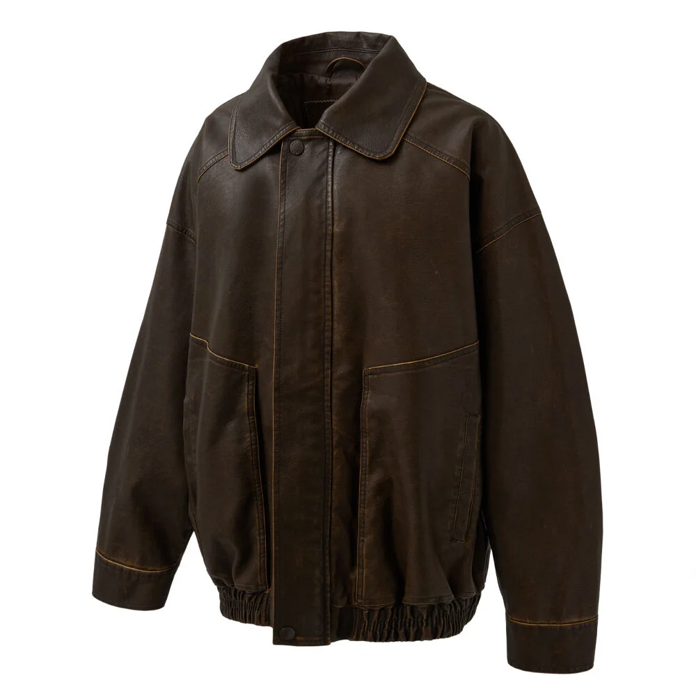 9200-2 復古 塗層 皮革 外套 (BROWN)