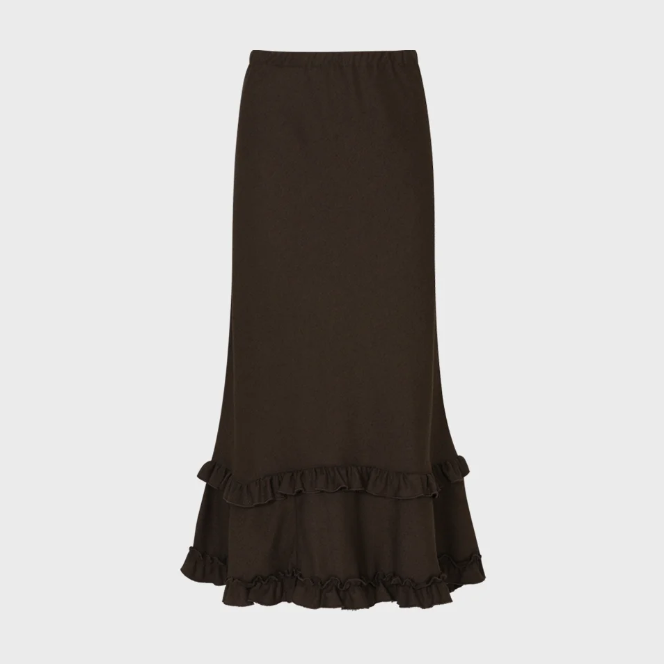 Unbar Frill Maxi Skirt (Brown)