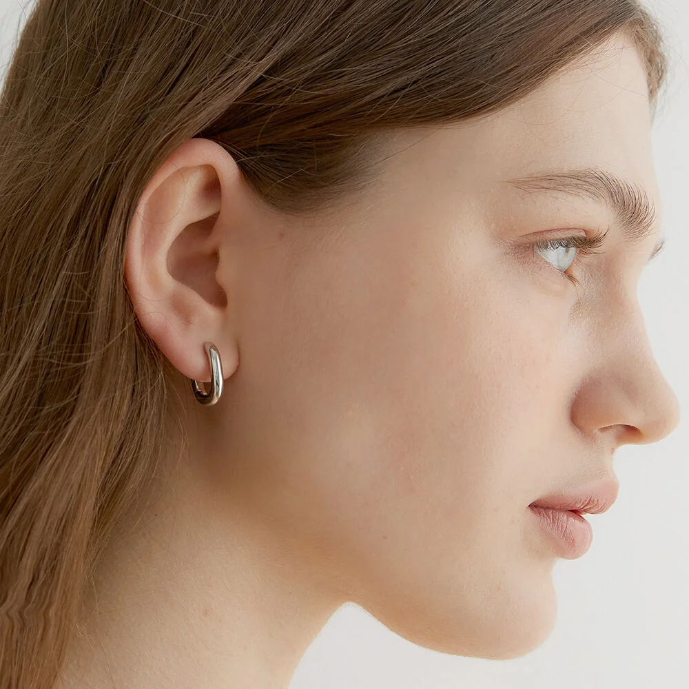 one touch oval ring earrings (E004_silver medium)