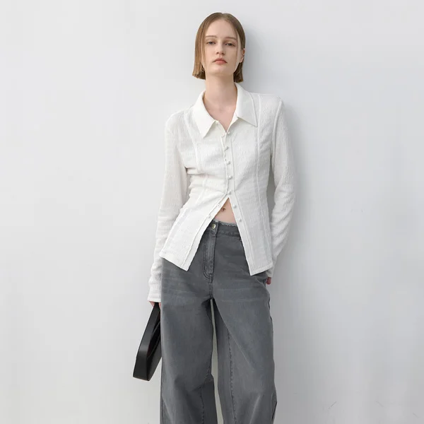 WRINKLE SLIM JERSEY BLOUSE(BL-4295)_2Colors