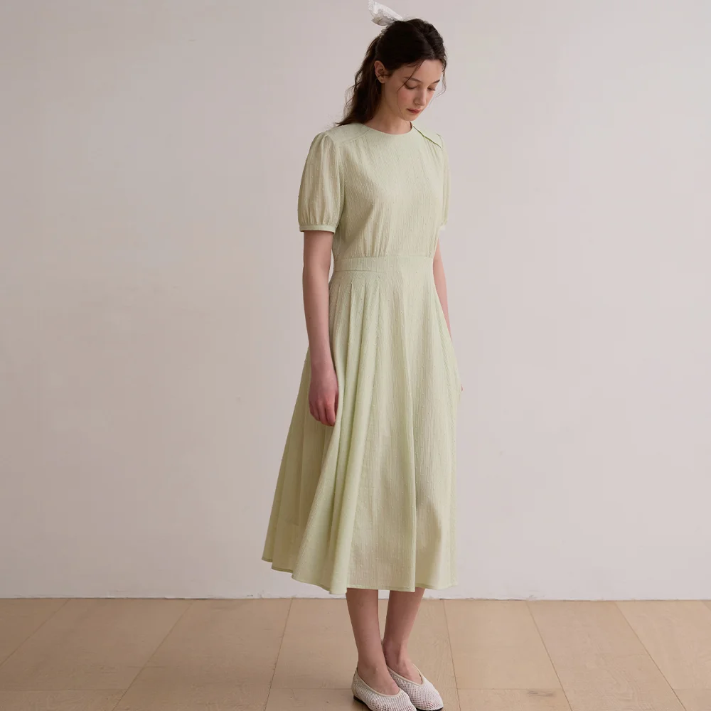 Volume round tuck flare dress - Mint