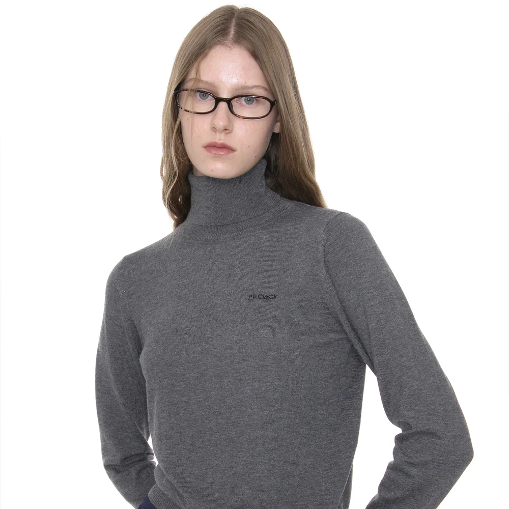PWC EMBROIDERY HIGH NECK KNIT TOP_CHARCOAL MELANGE