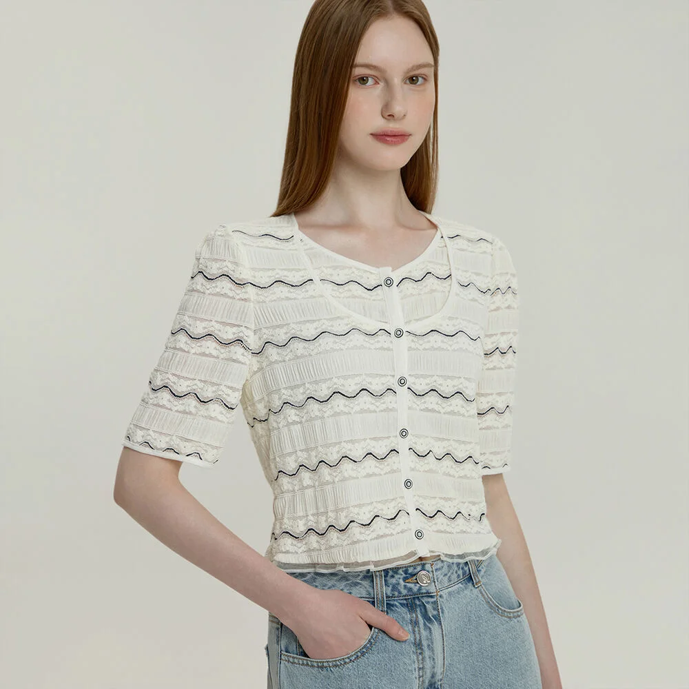 it MICHA 紋理 色塊 蕾絲 雪紡衫 ITP7WBL750 (IVORY)