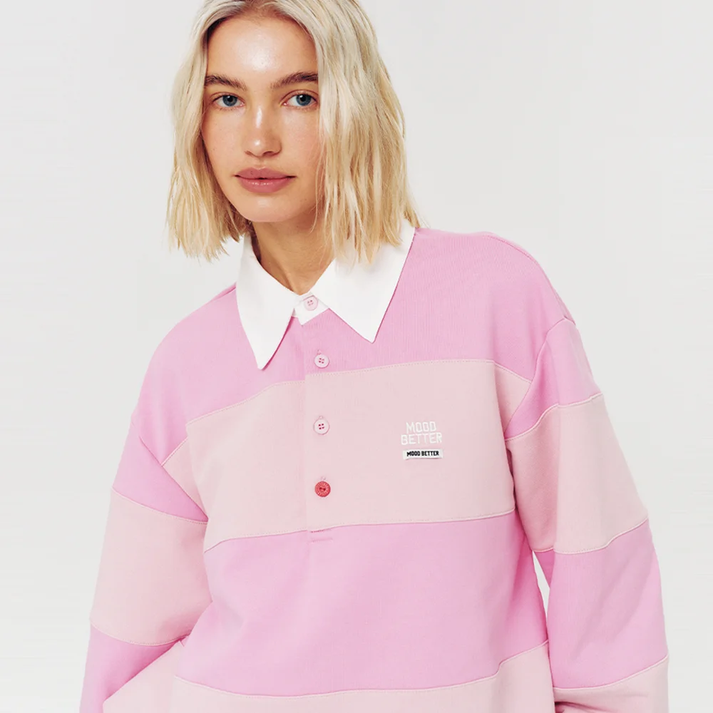 48 COLLEGE STRIPE RUGBY SHIRT PINK