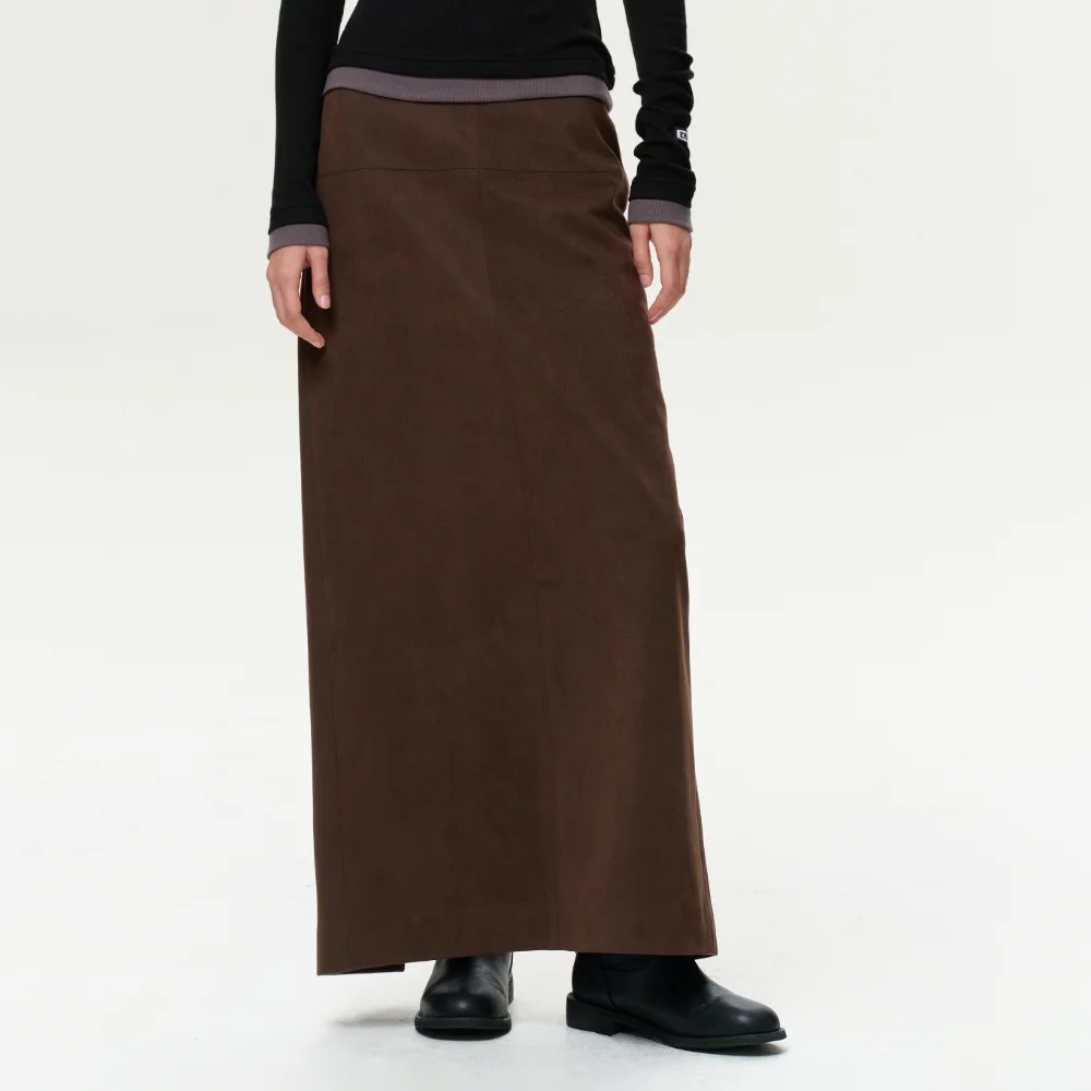 WOMEN ERA FAUX SUEDE MAXI SKIRT - BROWN