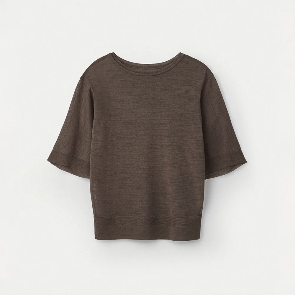 Fine Cotton Half Sleeve Pullover_Walnut