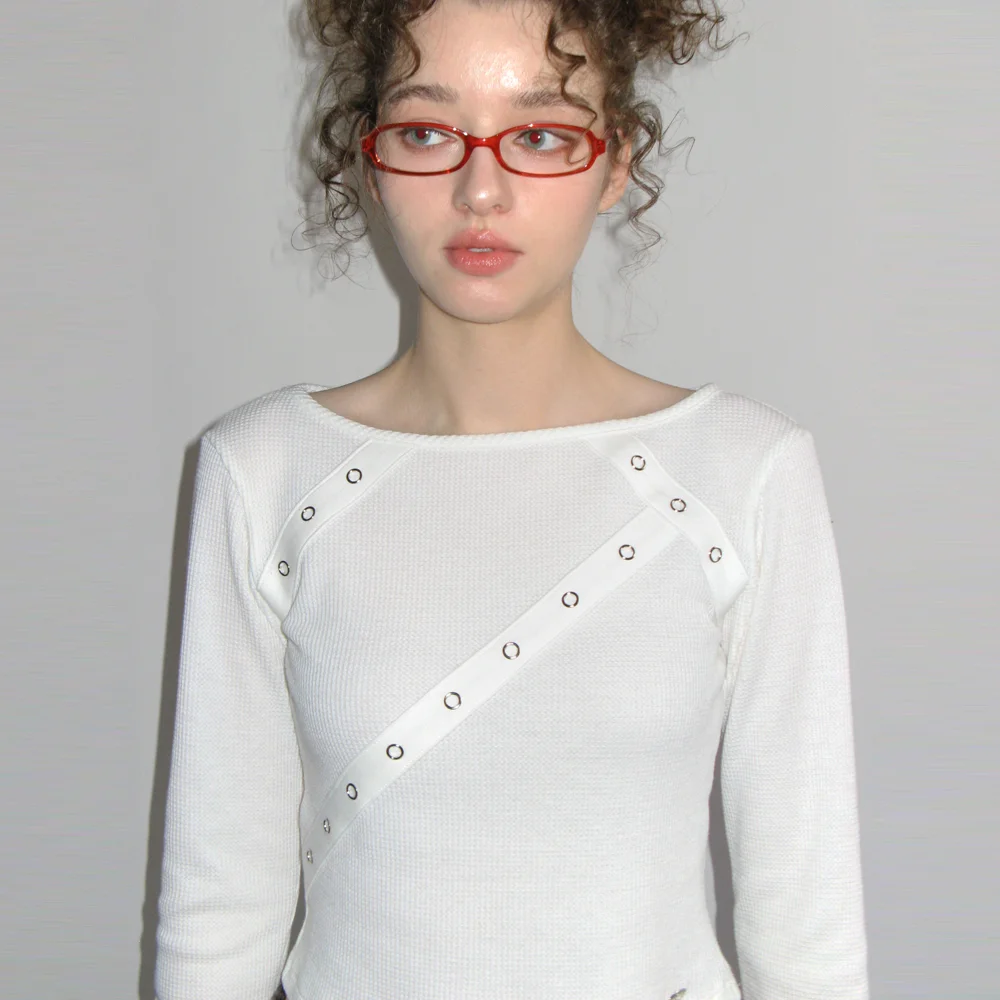 EYELET TAPE WAFFLE T-SHIRT_WHITE