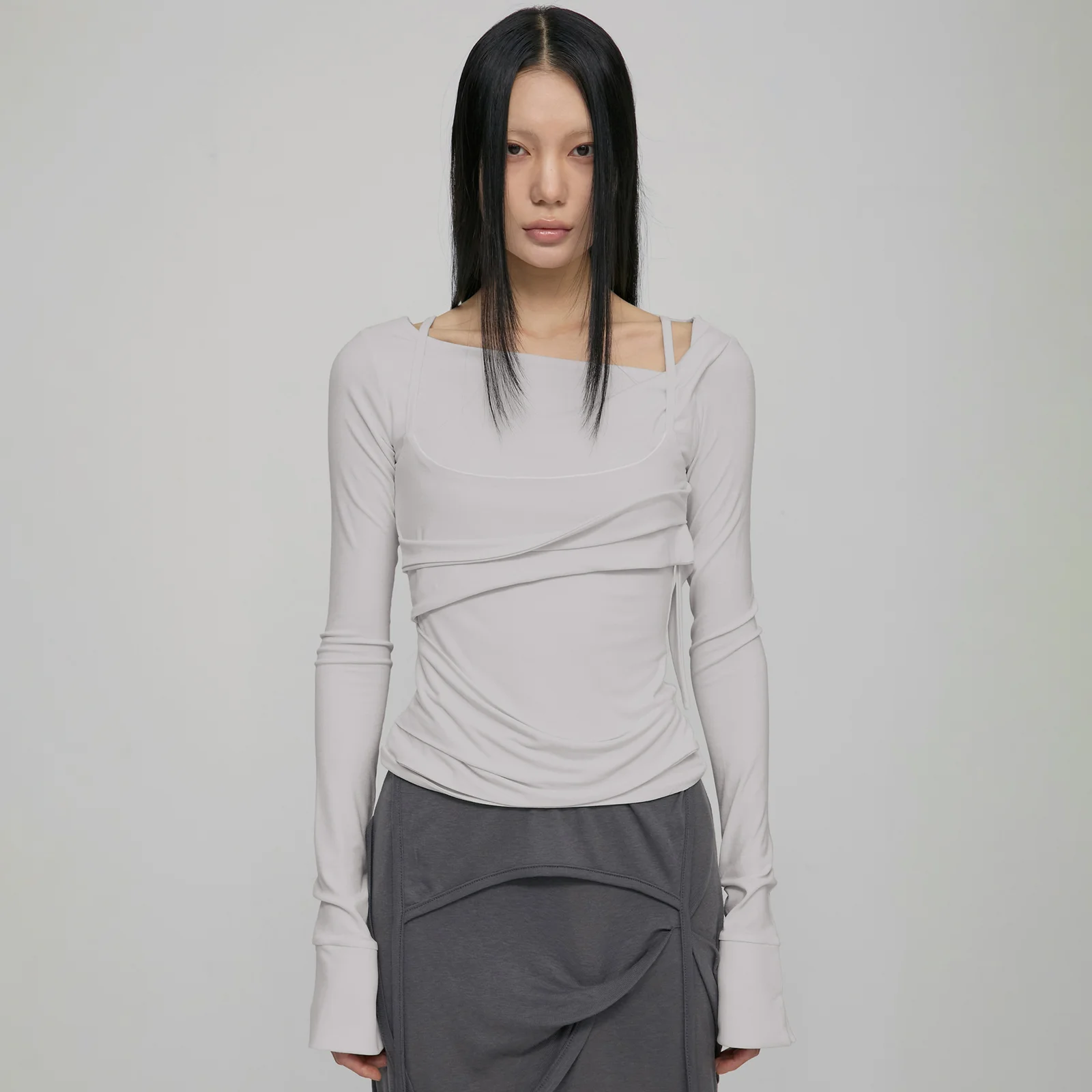 Layered Bustier Long Sleeve (FL-105_Cloud White)