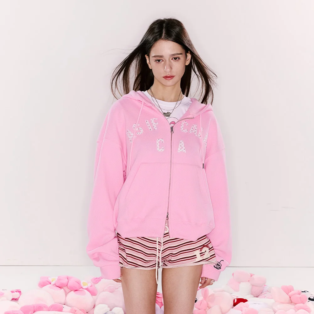 ESTHER BUNNY X AS IF CALIE BUNNY PATTERN APPLIQUE HOOD ZIP UP PINK