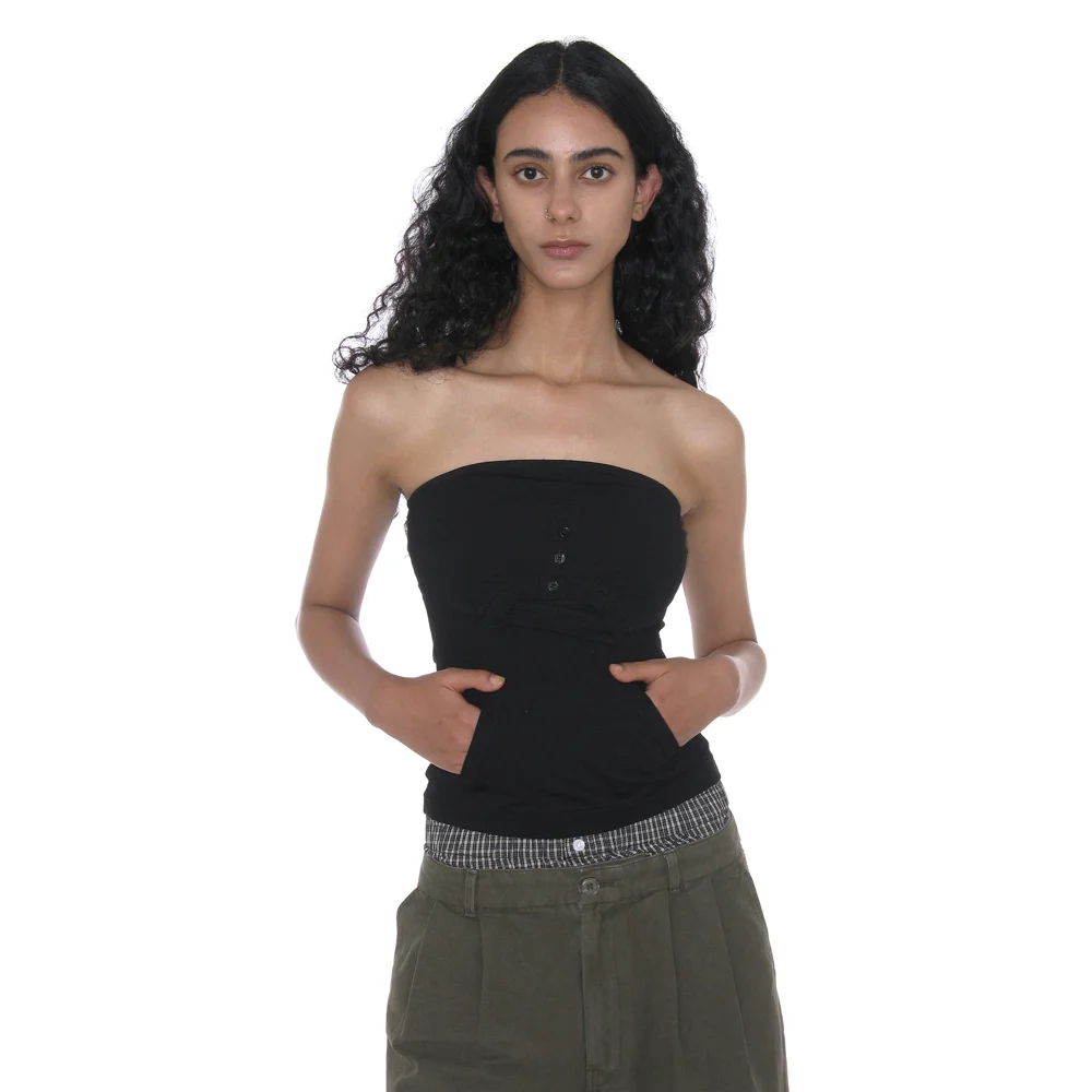 DECONSTRUCTED STRAPLESS TOP_BLACK