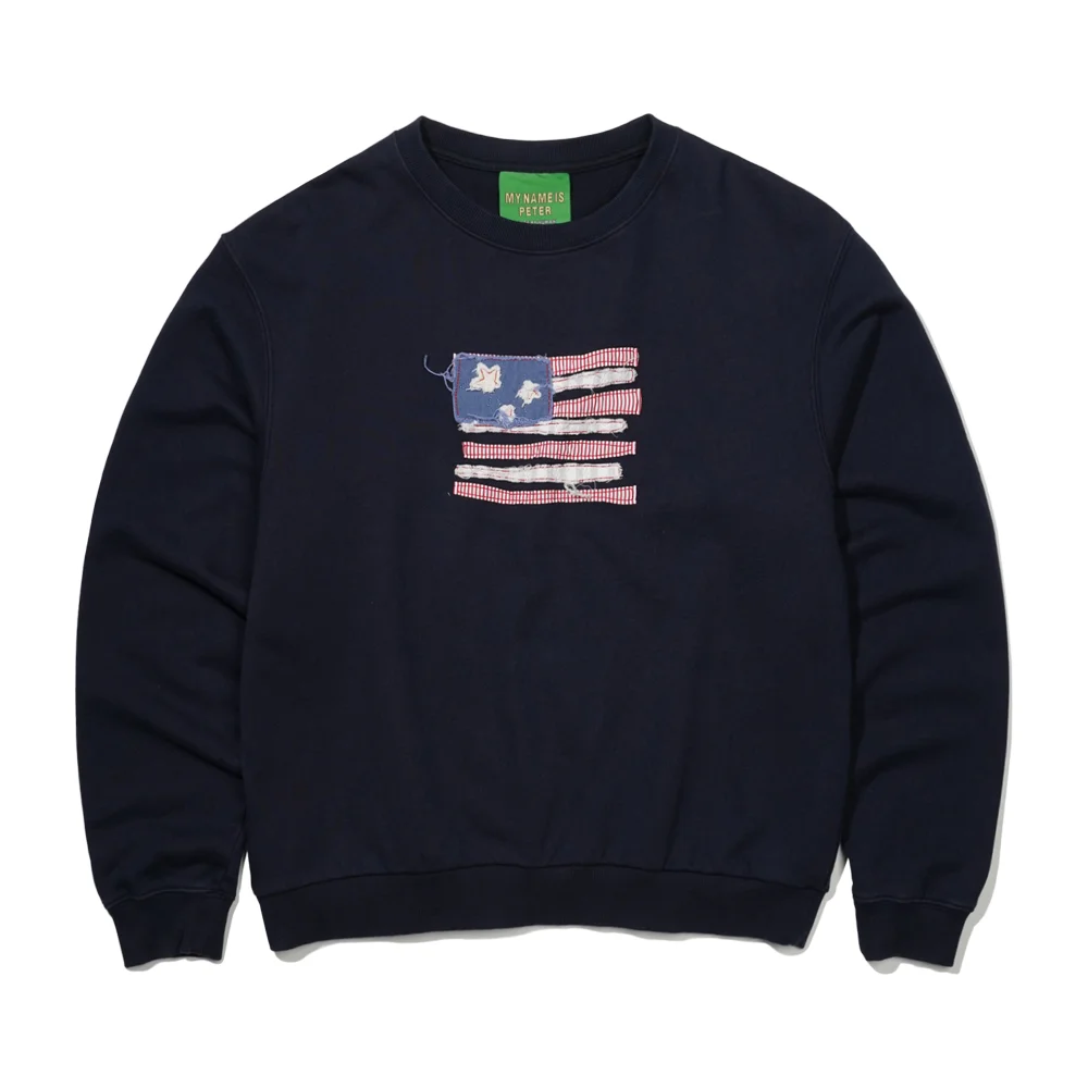 USA FLAG APPLIQUE SWEATSHIRT - NAVY