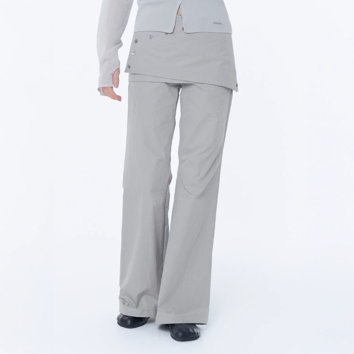Layered button wrap skirt pants set GREY
