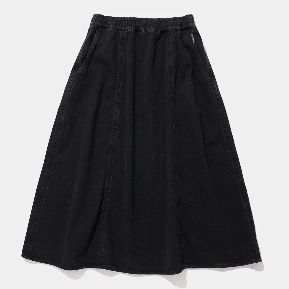 PANEL PLEATED DENIM SKIRT_GRAY JEAN