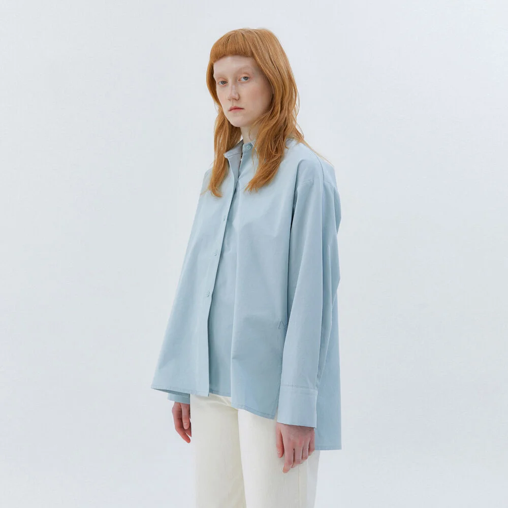 OVERSIZE BASIC COTTON LOGO SHIRT - SKY BLUE
