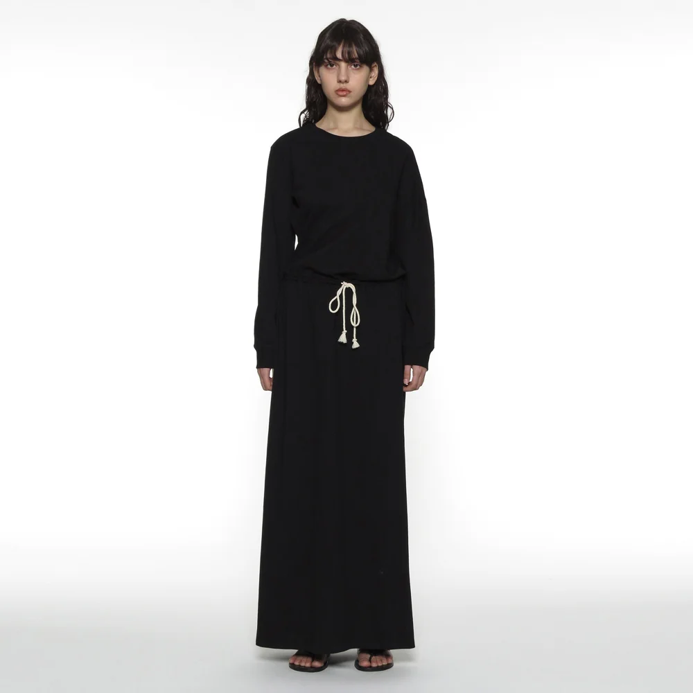 PWC UNBALANCED DRAWSTRING MAXI DRESS_BLACK