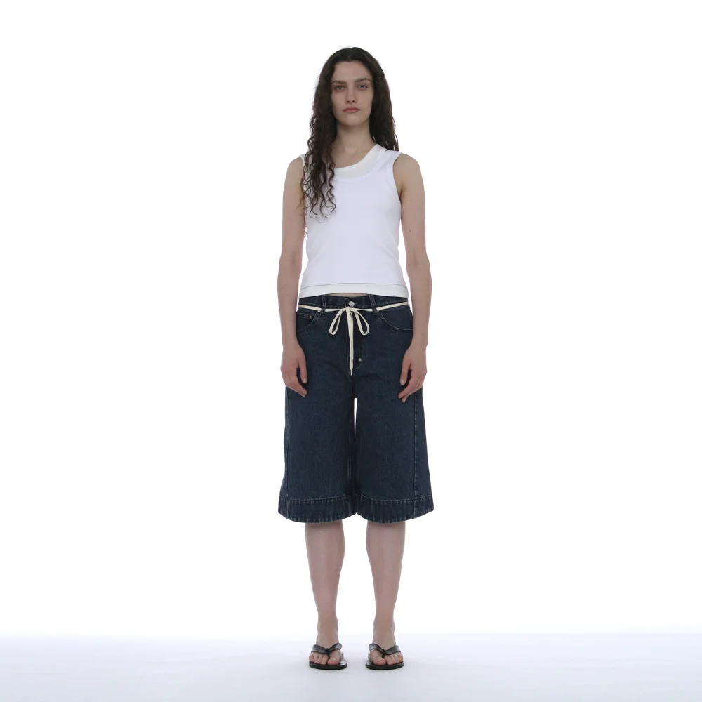 DRAWSTRING BERMUDA JEANS_DARK BLUE
