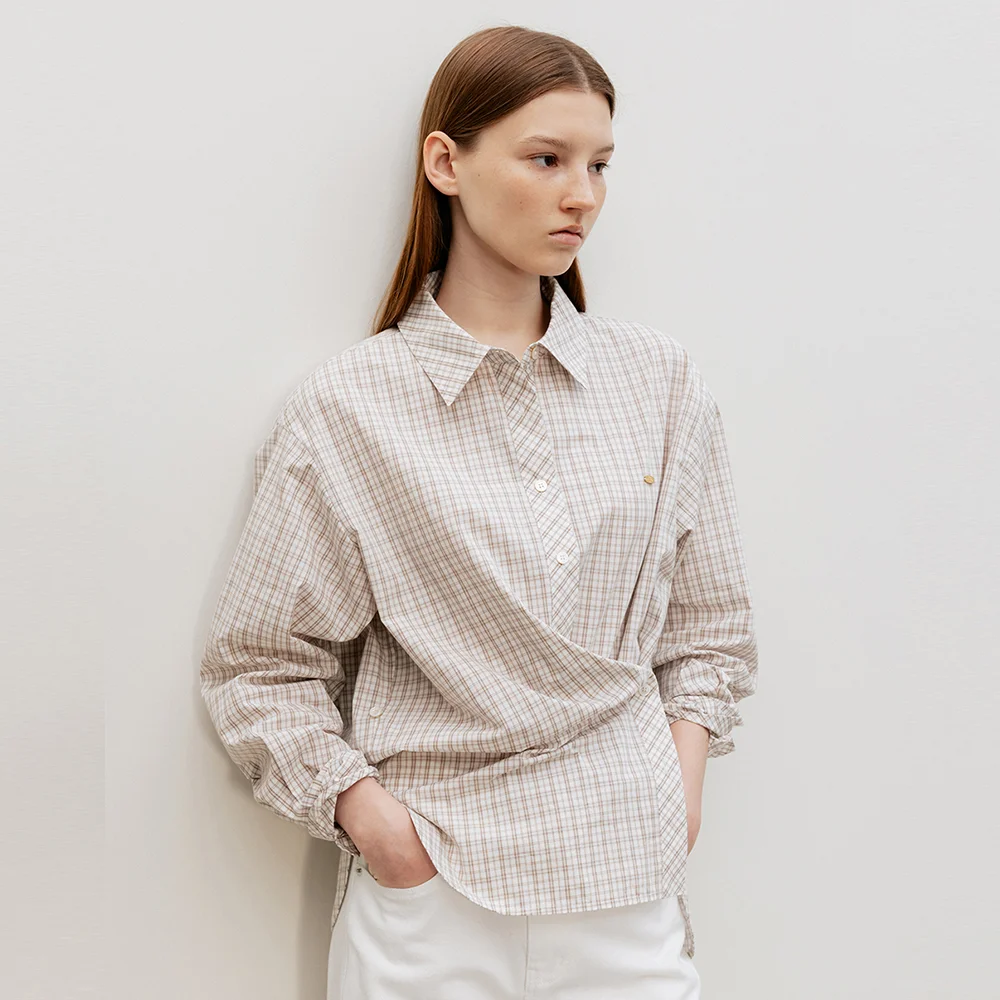 Aube Scarf-Wrap Shirt IvoryCheck
