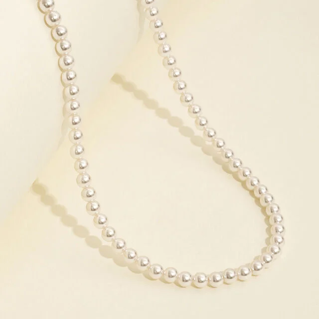 銀色925 Swarovski 珍珠 磨砂顆粒 頸鏈 5MM ELSVNN001