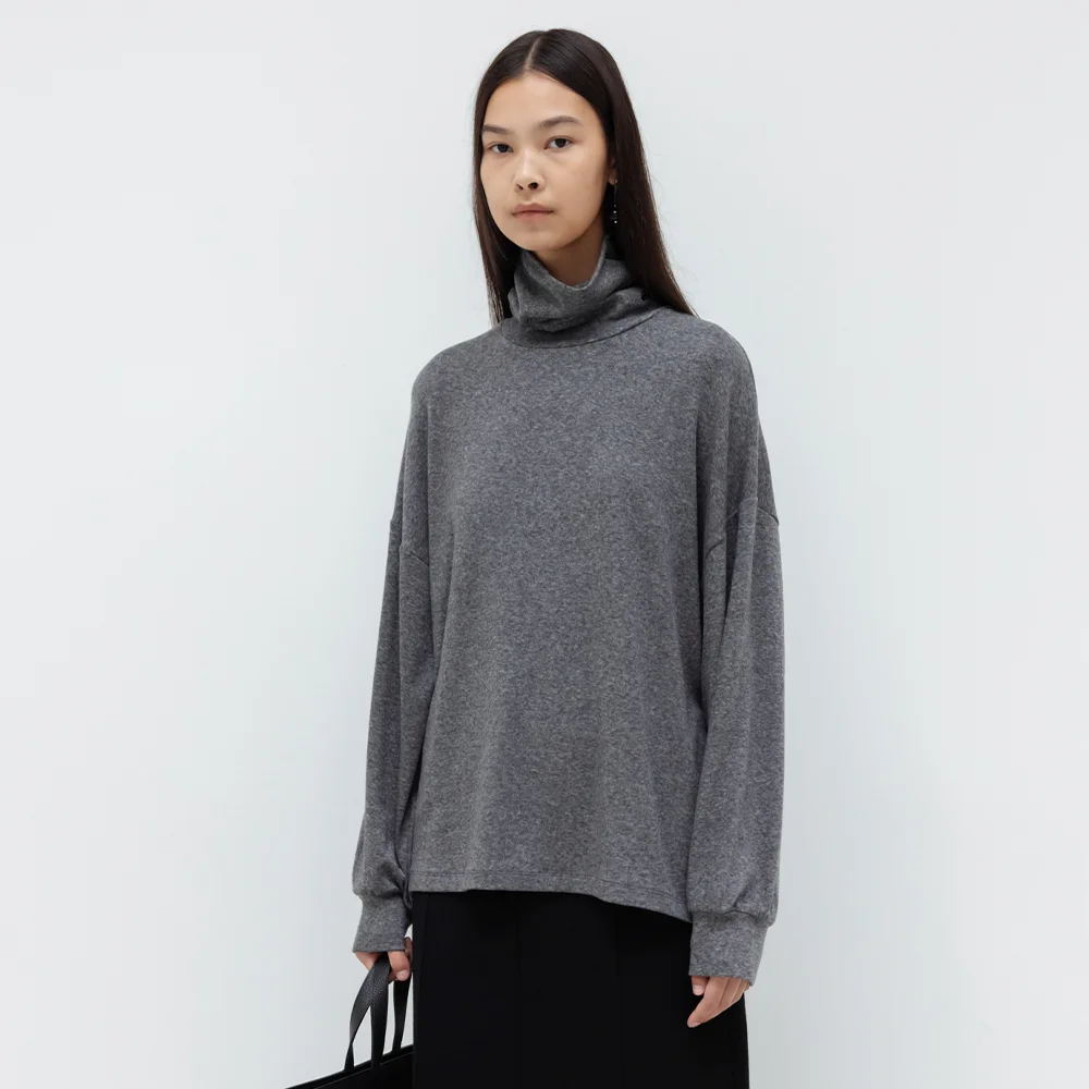Wool Loose Turtle Neck T-Shirt (Grey)