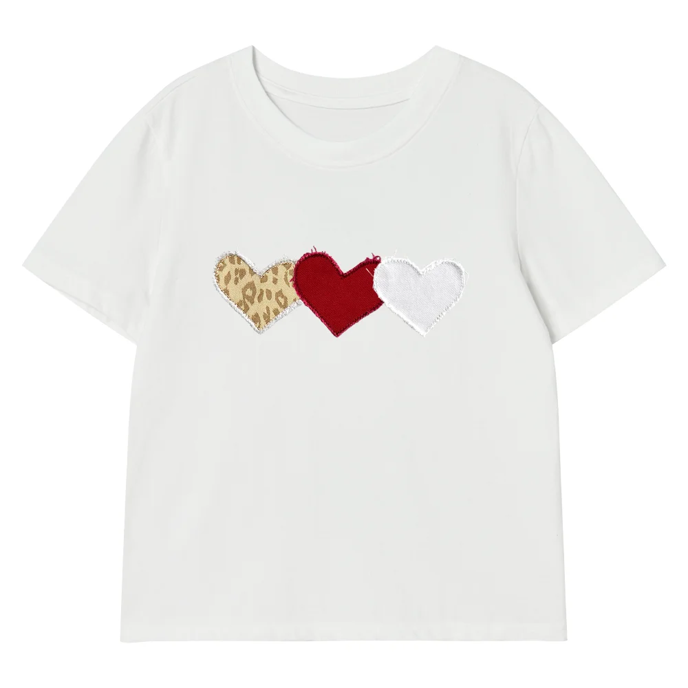Leopard Point Heart Patch Cotton T-shirt White
