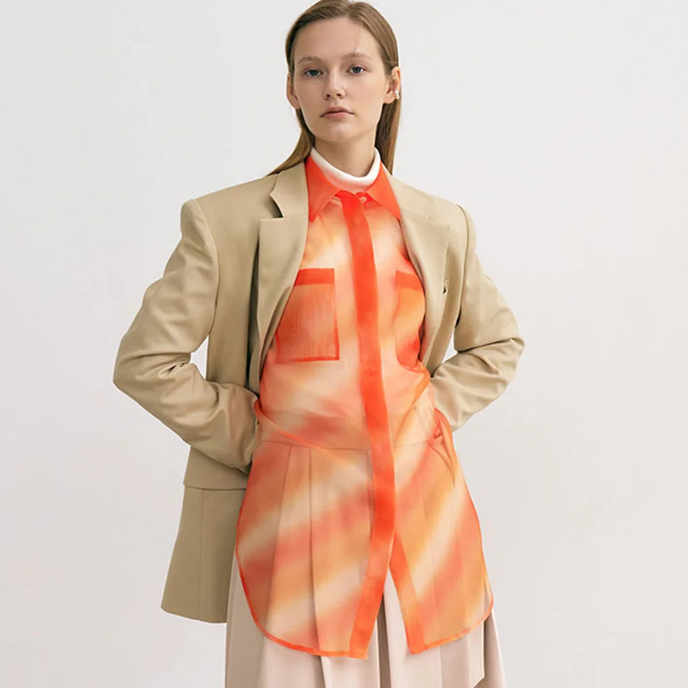 6A Pocket detailed sheer organza shirt (Orange)