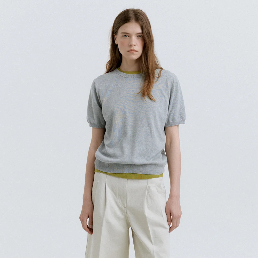 Round Short Sleeve Knit (Grey)