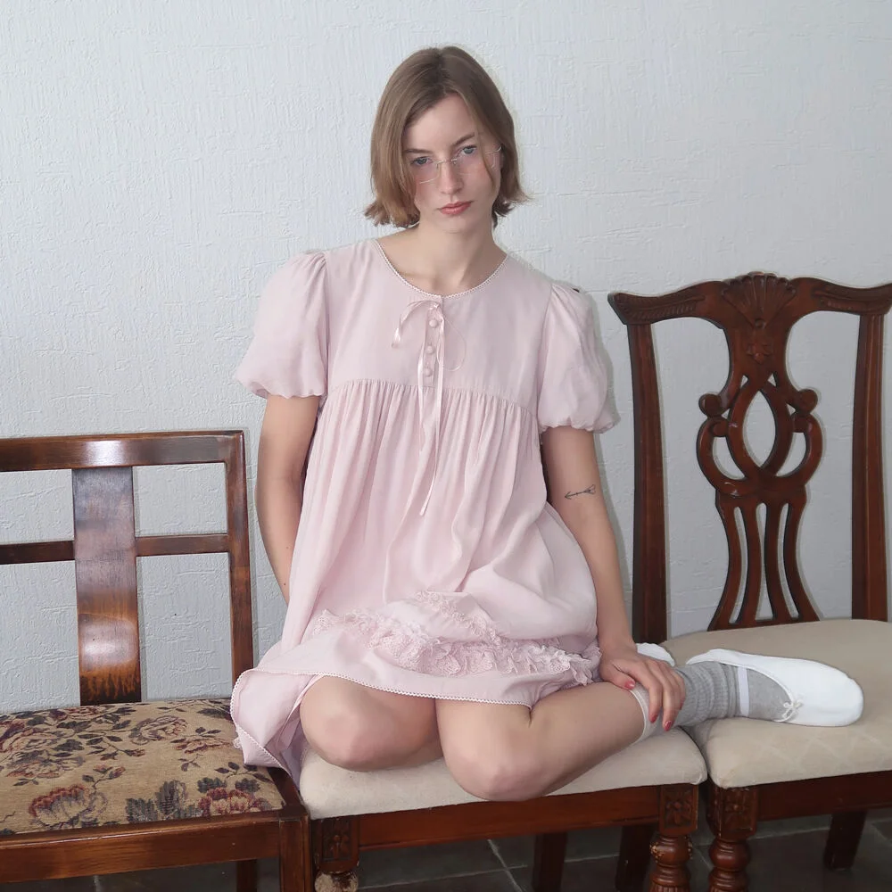 Lace Puff Dress (Pink)