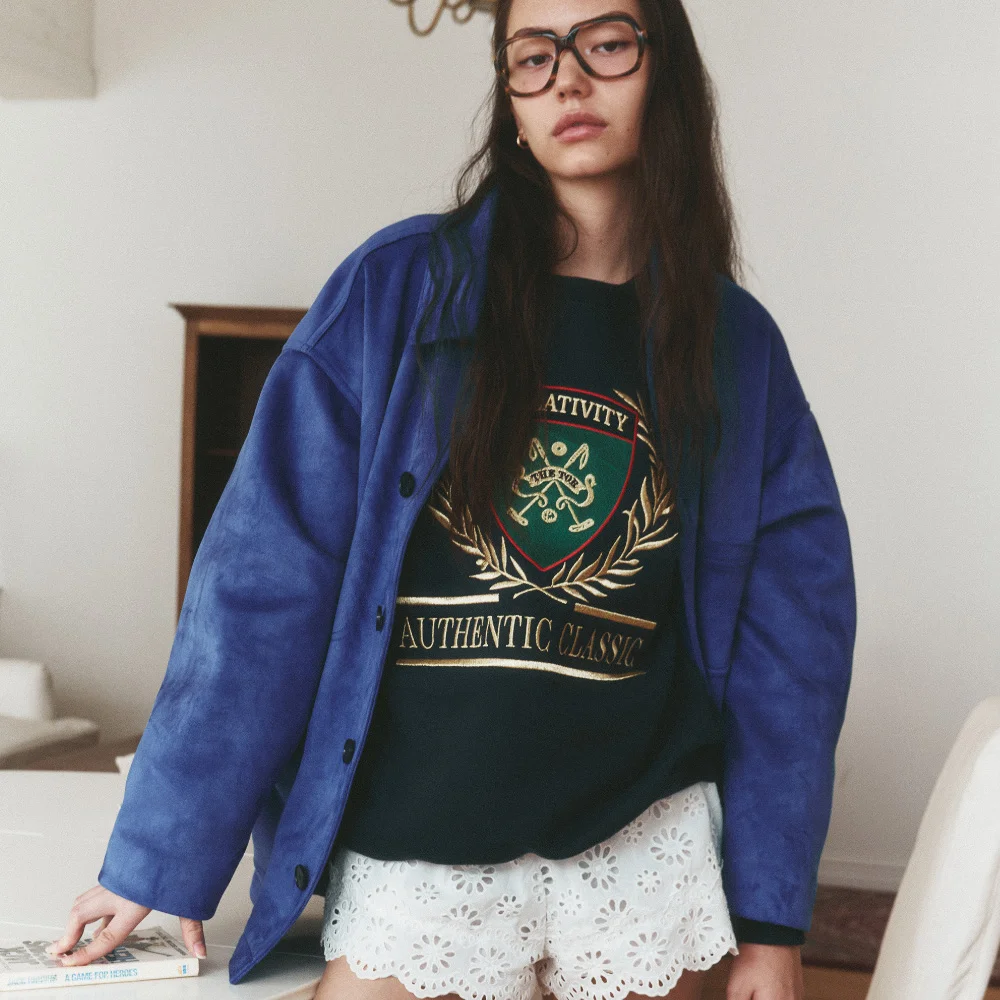 Suede Work Jacket - Blue ( Faux Leather )