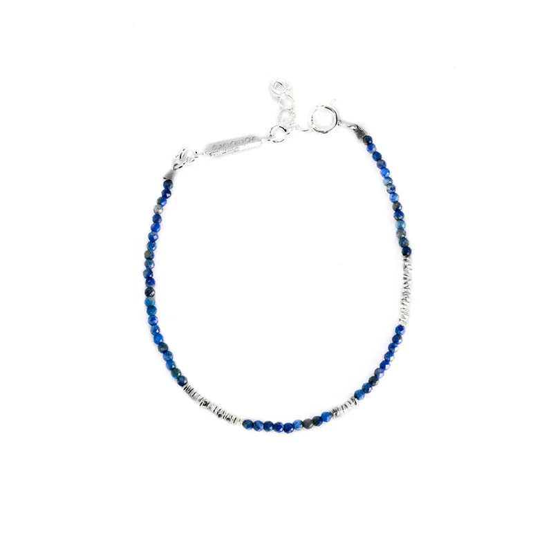 HR 387B_Lapis Lazuli Silver Beads Bracelet