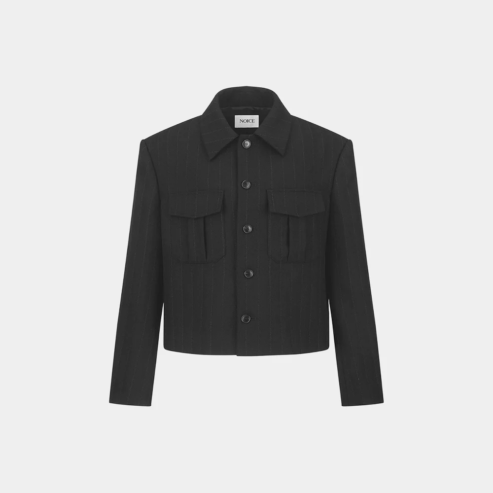 STRAIGHT PINSTRIPED WOOL JACKET - BLACK