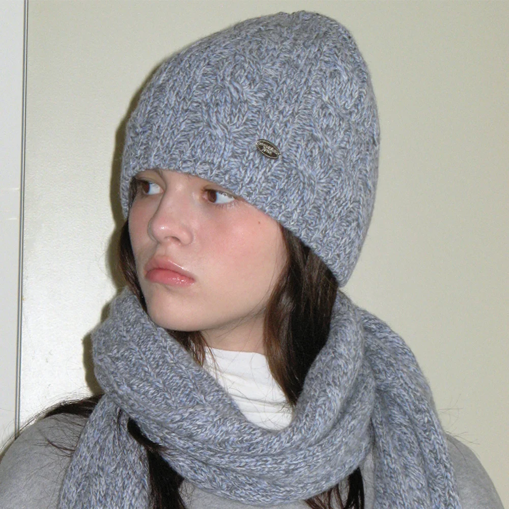 pendant cable beanie - mix grey