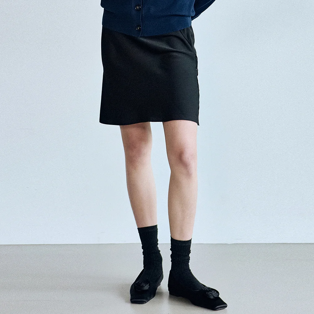 MINI SATIN FLARE SKIRT_BLACK