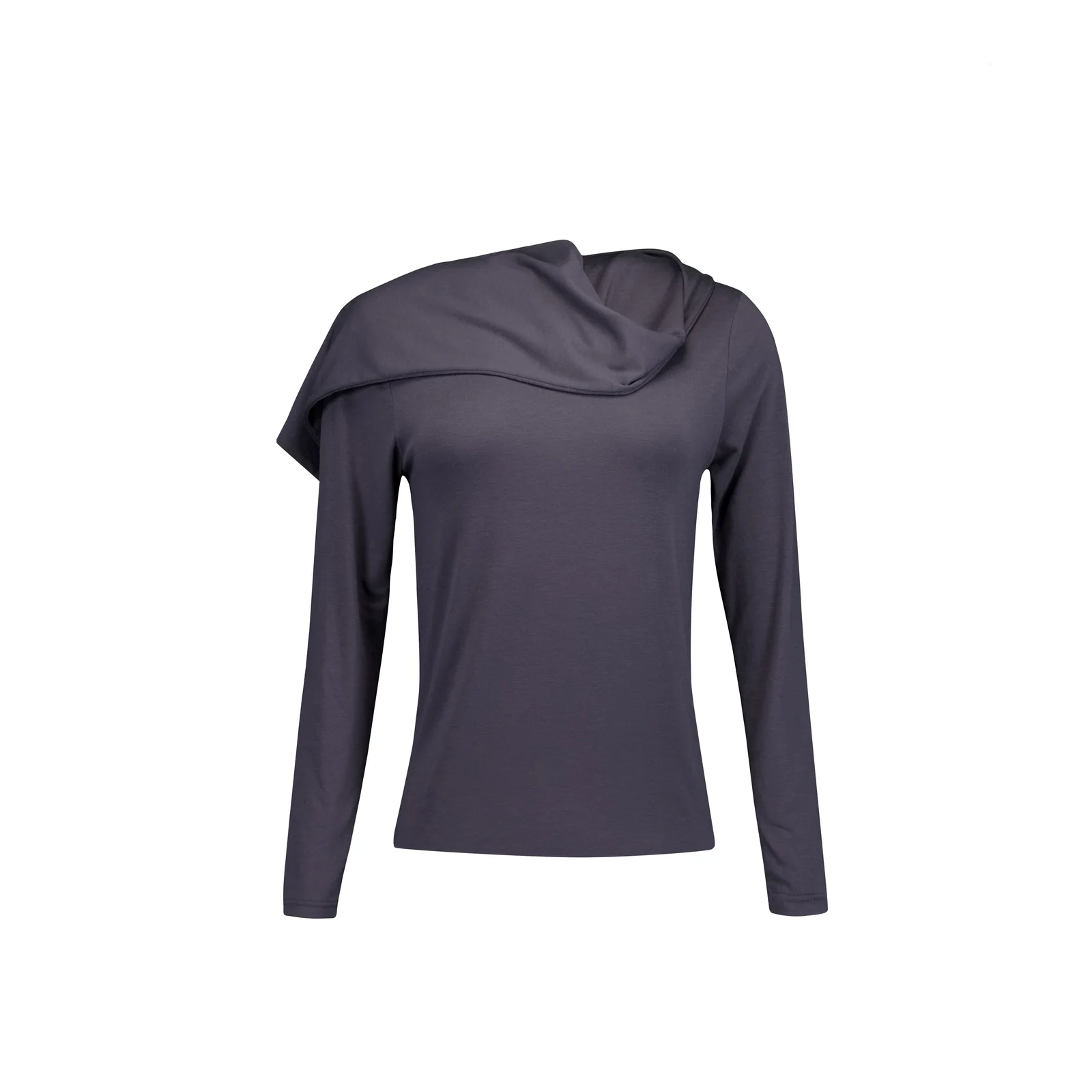 SOFT SCARF LONG-SLEEVE TOP (GRAY)