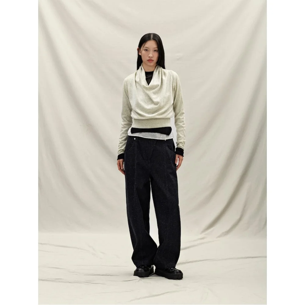 Eyelet Knit Cowl Neck Pullover Ivory (AG5951A010)