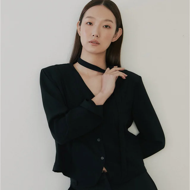 modern ribbon blouse_black (2 SIZE)