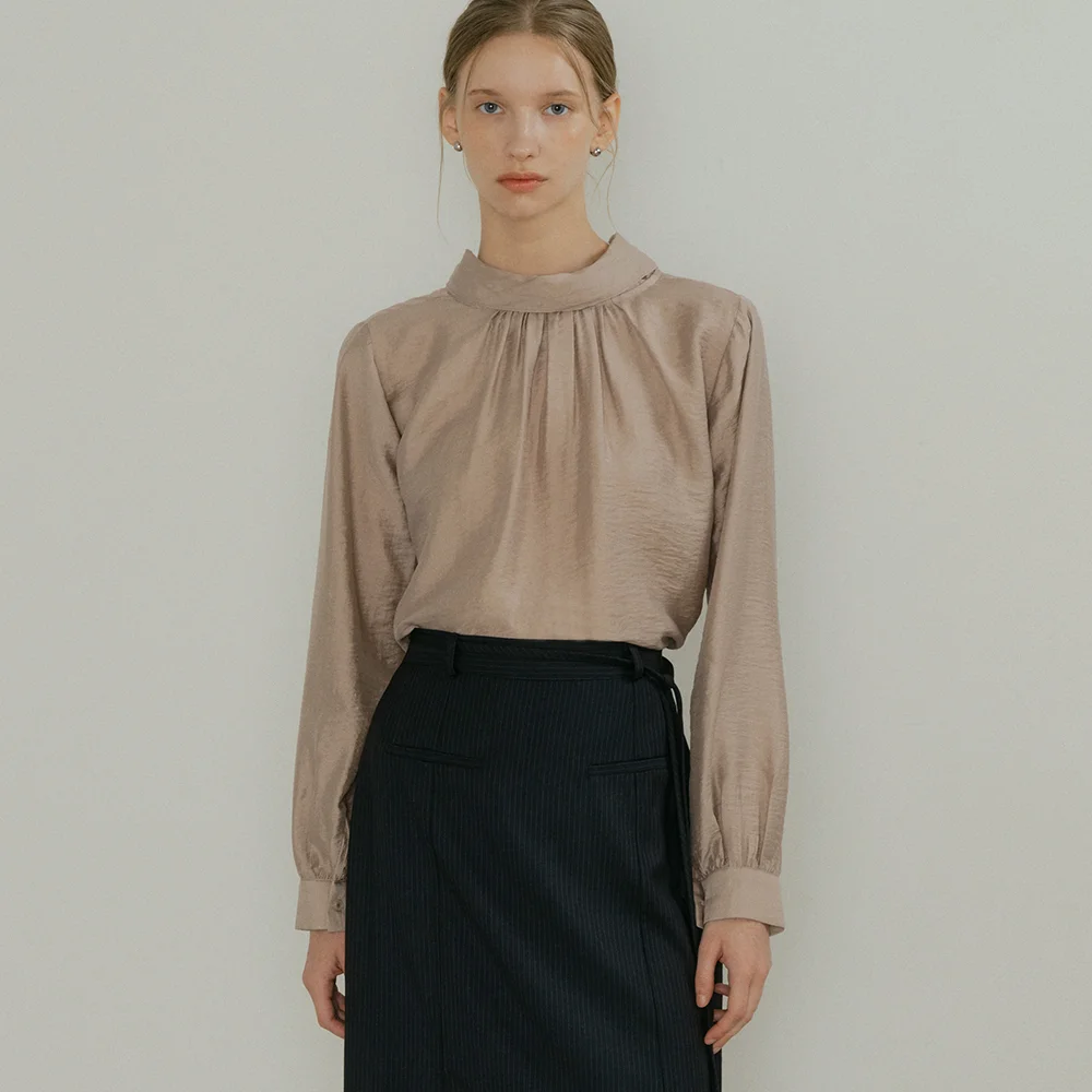 comos 1218 high neck tie blouse (mocha)