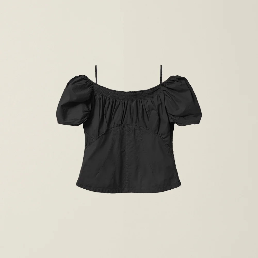 WOMENS SMOCKED BLOUSE BLACK