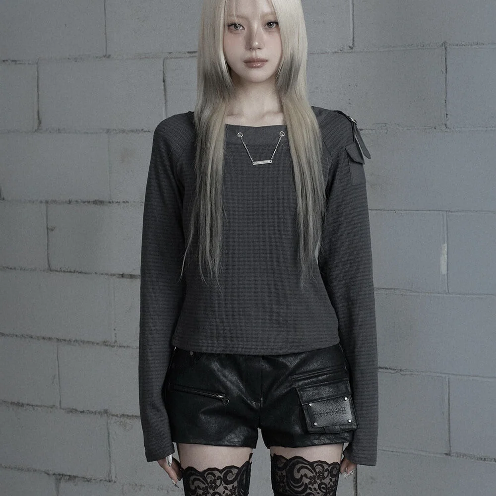 Chain Bijo Pocket Long Sleeve T-Shirt (Charcoal)