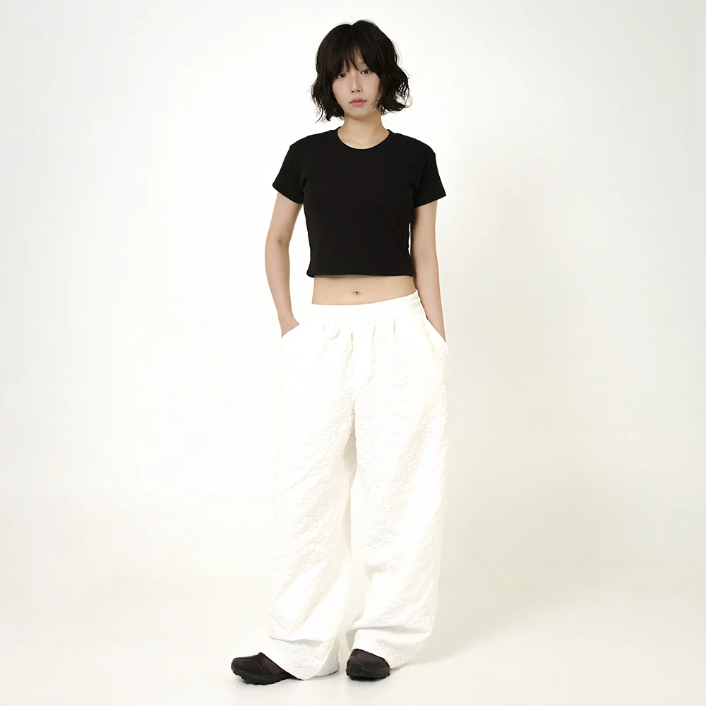Flower Embossing Pants White