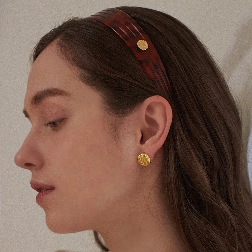 Line Wide HairBand(Brown Marble)