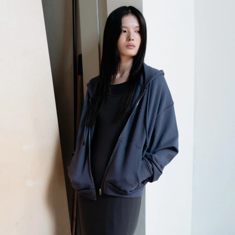 French terry zip hoodie (ink blue / light beige / black)